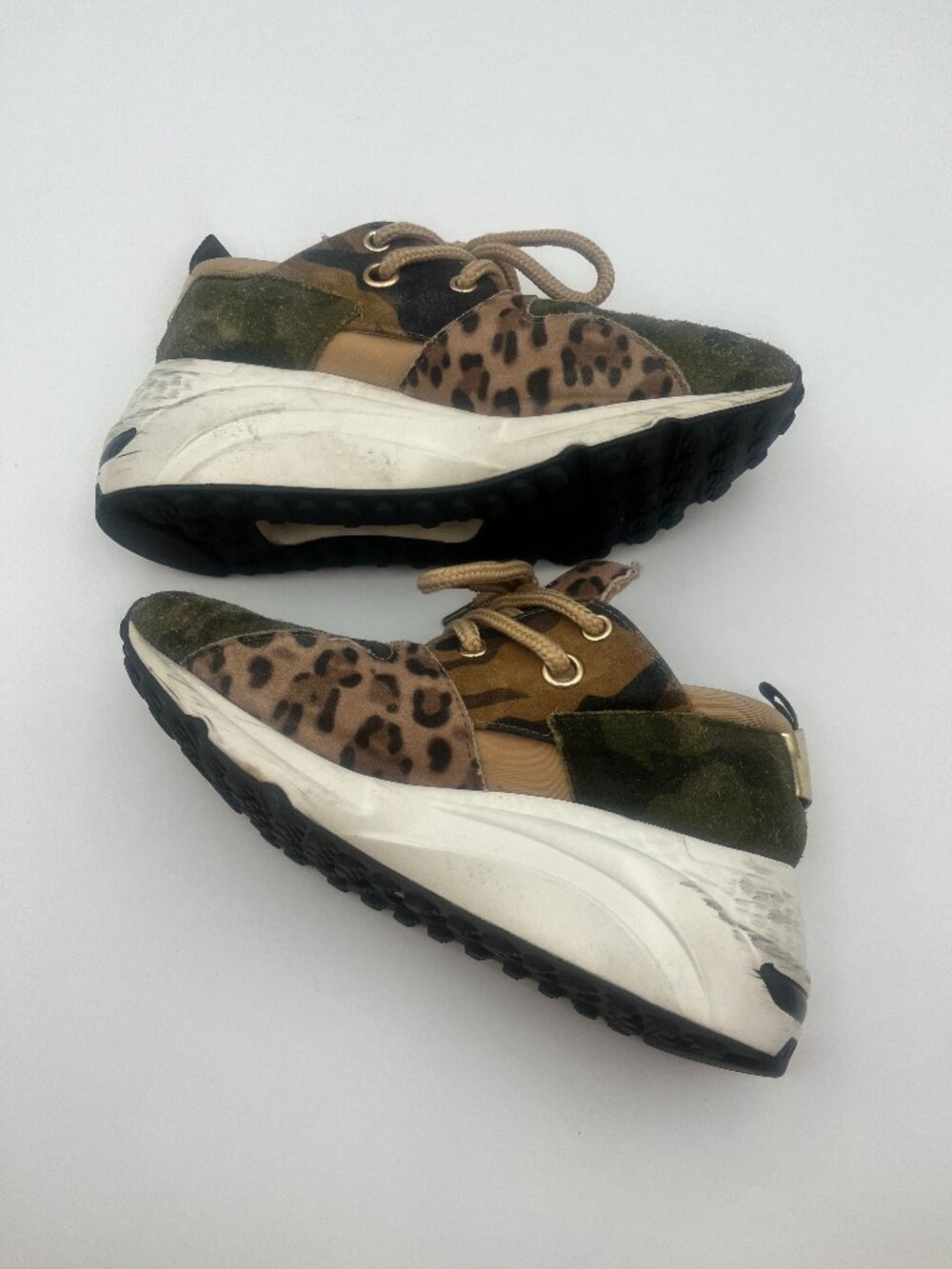 Steve Madden Camo And Leopard Leather Women's Wedge Sneakers Size 5.5